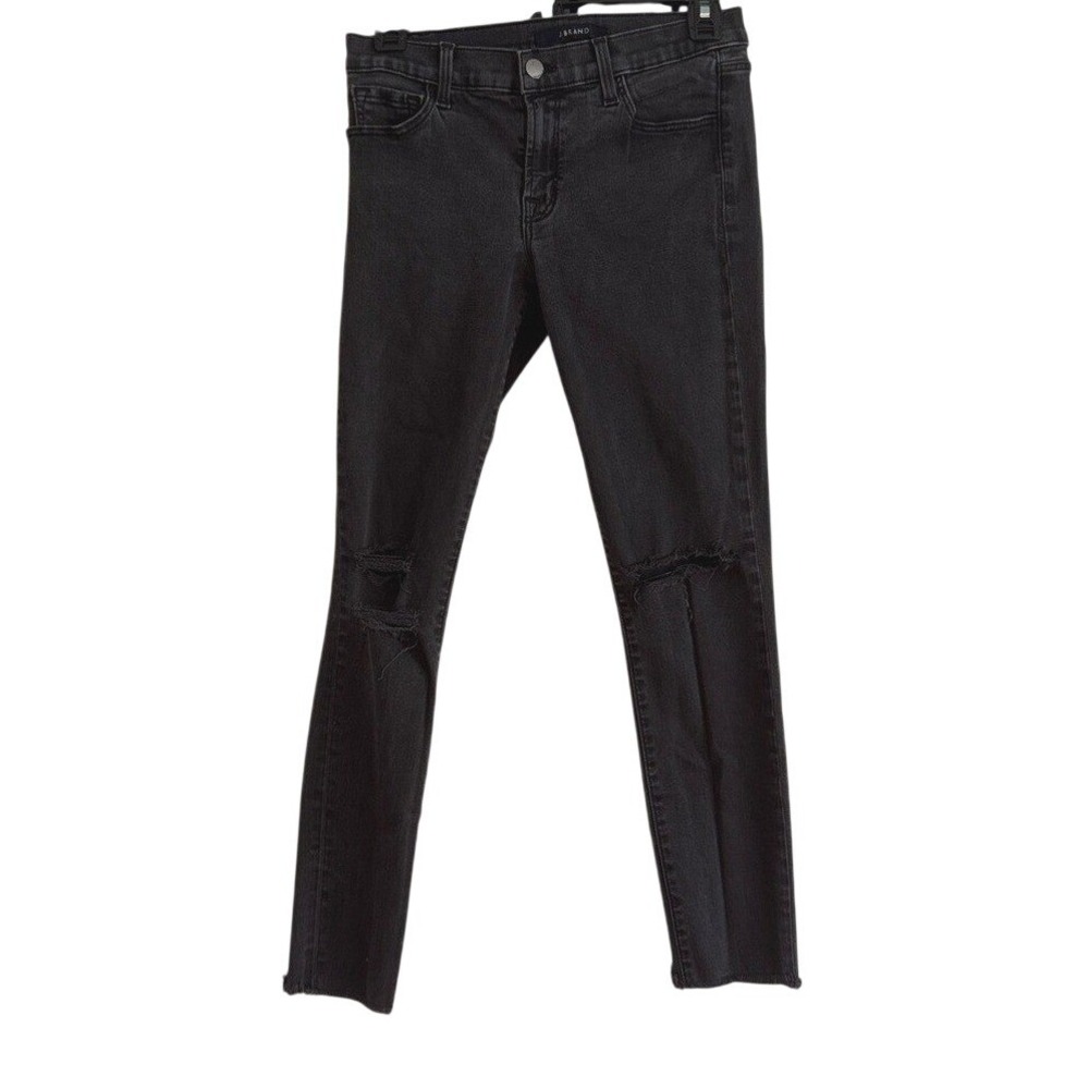 J Brand Low Rise Crop Skinny Jeans Black Mercy Distressed JB000307 Womens